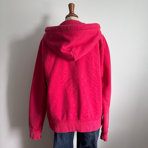 Abercrombie & Fitch Muscle Pink -Red  Zipped Hoodie with Embroidered White Deer - Picture 6 of 9